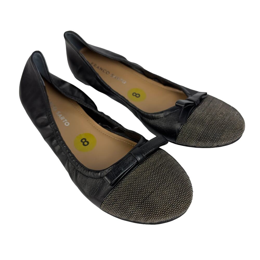 Franco Sarto Womens SZ 8 Shoes Ballet Flats Black Metallic Leather Upper